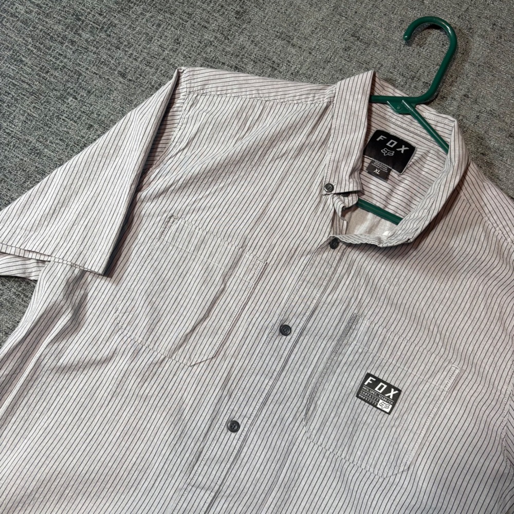 Fox Racing Button Down Shirt XL Grey Pinstripe Short Sleeve 21223